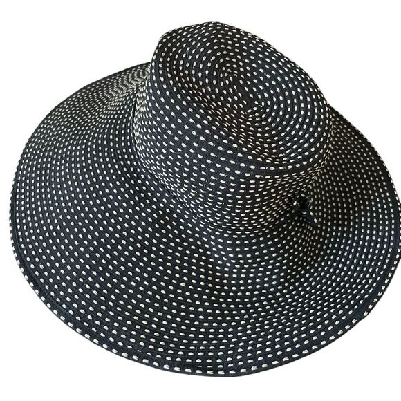 San Diego Hat Company Black and Tan Polka Dot Sun Hat Wide Rim Beach - Picture 4 of 10